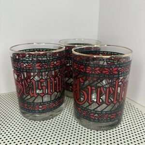VTG 1970's Houze "Seasons Greetings" Lowball Rock Old Fashioned Glasses Set of 4